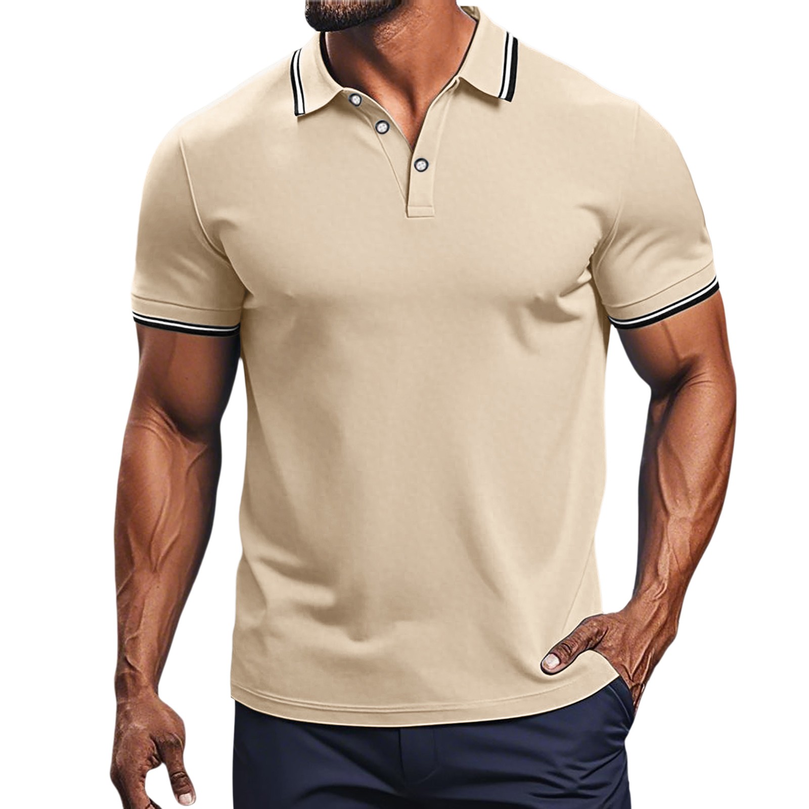 thumbnail image 4 of Camisa de manga corta con solapa para hombre: corte holgado informal, poliéster transpirable, ideal para fiestas de verano y uso diario., 4 of 6